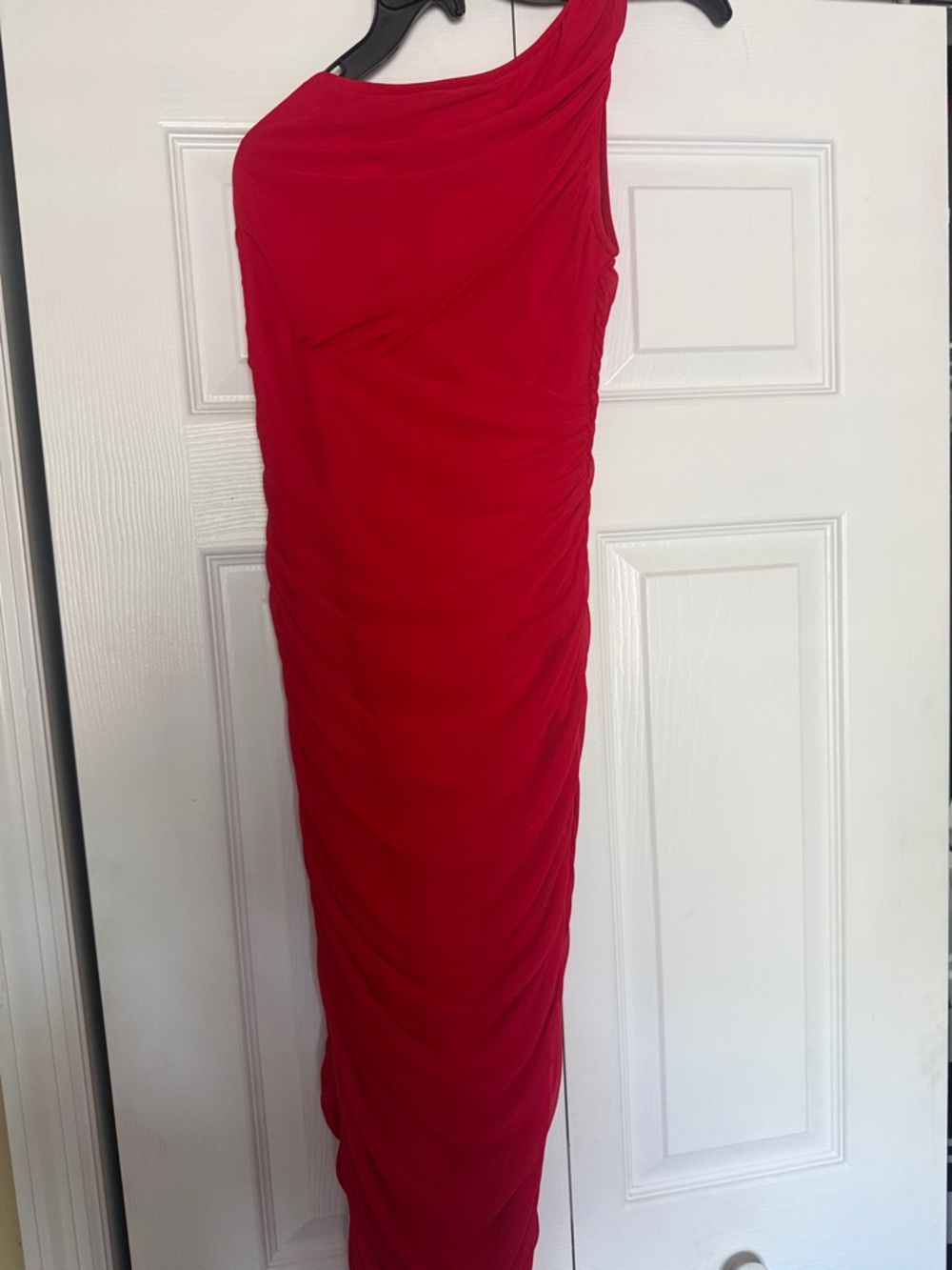 One-Shoulder Red Ruched Maxi Dress